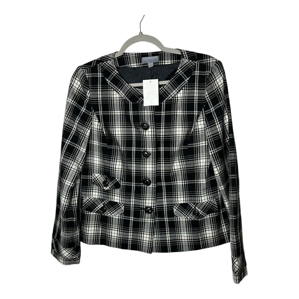 Amber Sun Blazer Womens Small Plaid Button Up Preppy Academia